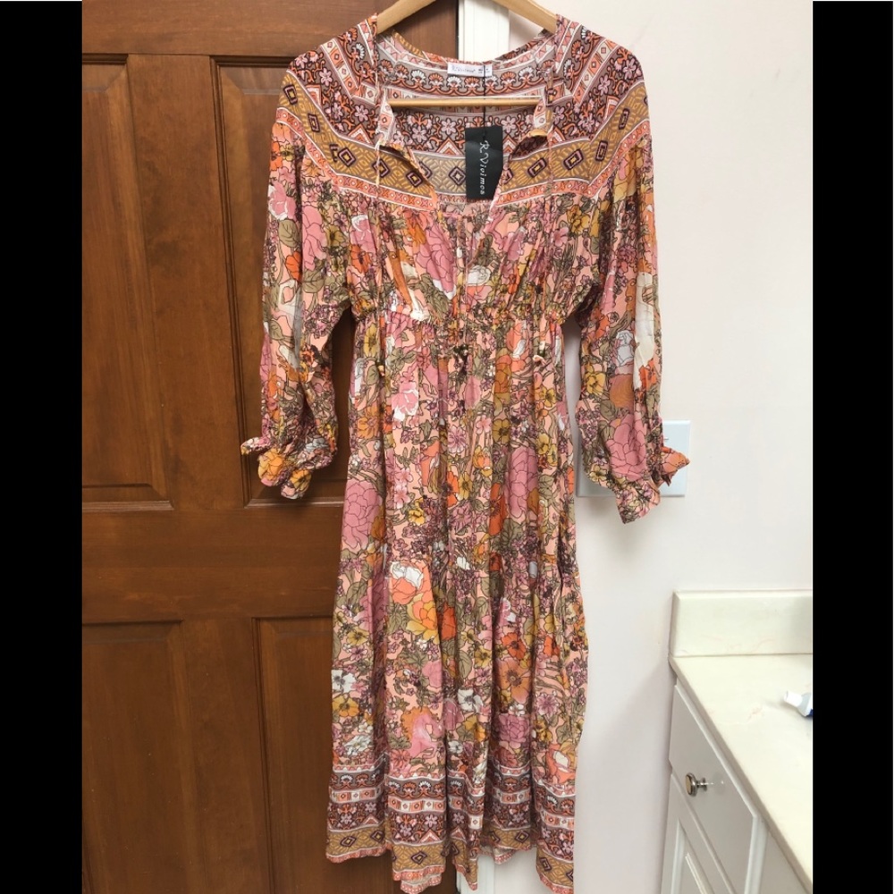 R.Vivimos boho floral dress w/ tassels